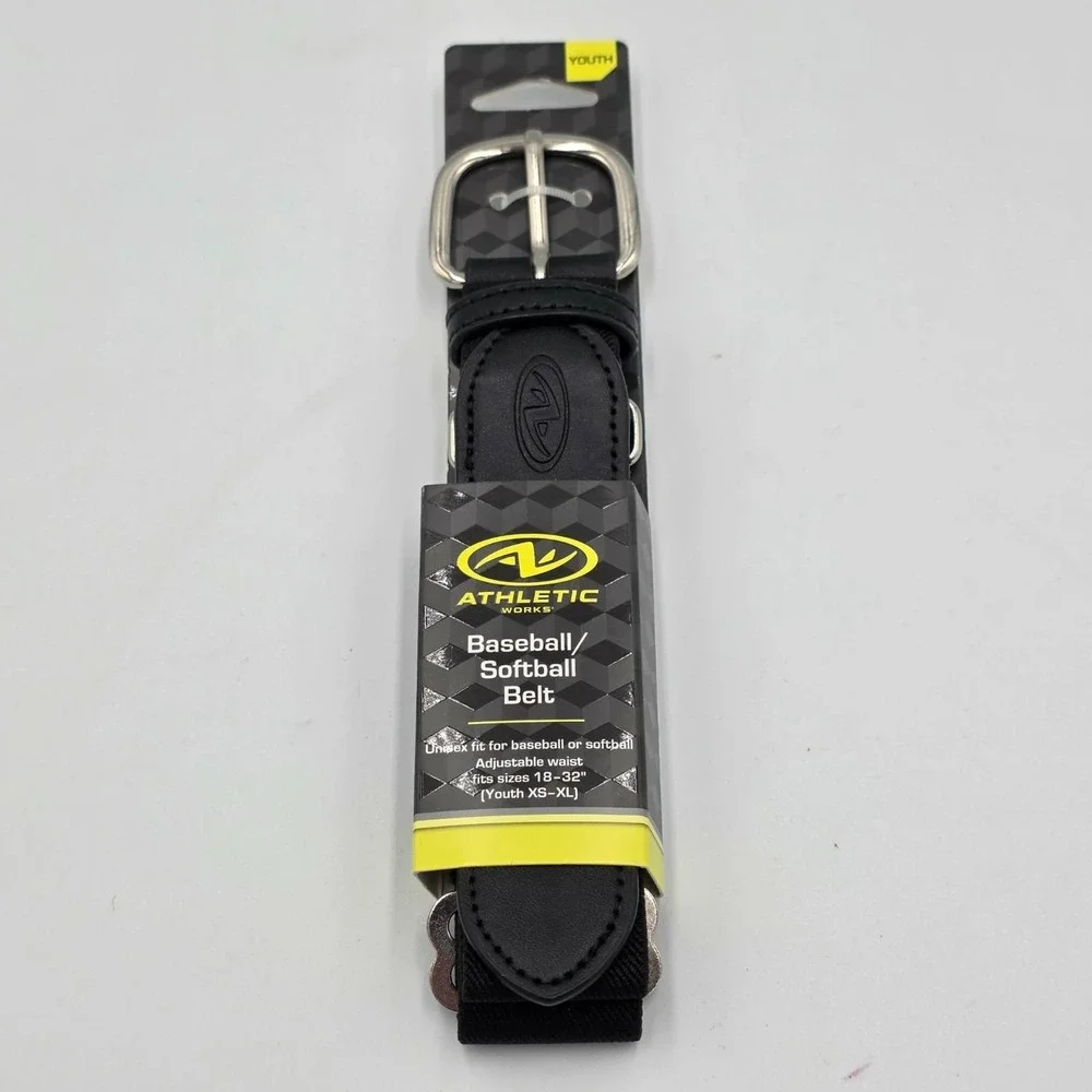 Athletic Works AW Black Adjustable Baseball Softball Unisex Youth Belt - (2 Pk)